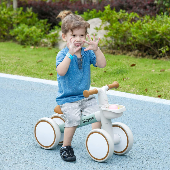 Balance bike for children, green/white, TPU wheels, 1 year+