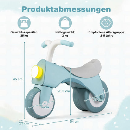 Children's Balance Bike, Blue, Lights & Music, Ages 2-5