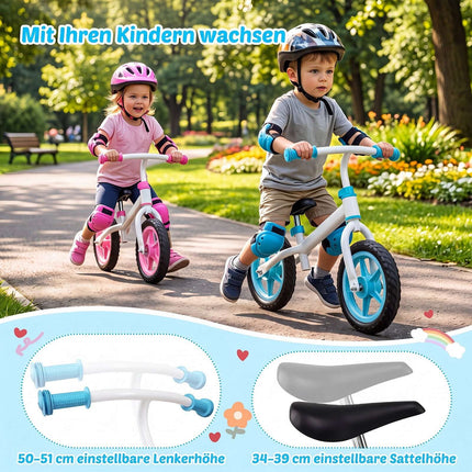 Children's Blue Balance Bike, Adjustable Handlebar, 20 kg Capacity