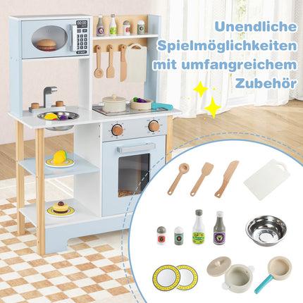 Children's Blue Play Kitchen with Microwave & Chalkboard