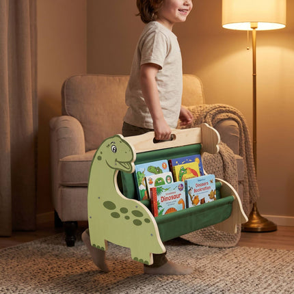 Children's Bookcase with 4 Fabric Pockets – Dino Design