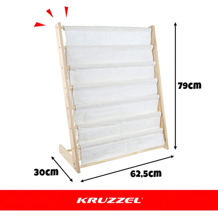 Children's Bookshelf, 6 Shelves, Wood & Fabric, 79x62.5x30 cm