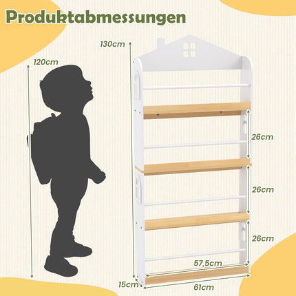 Children's Bookshelf House-Shaped, 4-Tier, Anti-Fall Safety