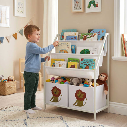 Children's Bookshelf with 3 Hanging Shelves, White
