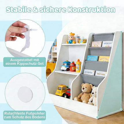 Children's Bookshelf with 3-Tier Fabric Pockets, White
