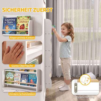 Children's Bookshelf with 4 Shelves, White, 60x10x98 cm