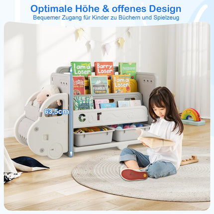 Children's Bookshelf with 4 Tiers & 2 Storage Boxes