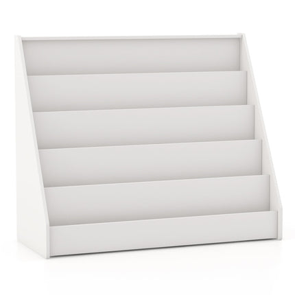 Children's Bookshelf with 5 Shelves, White, Safe Design