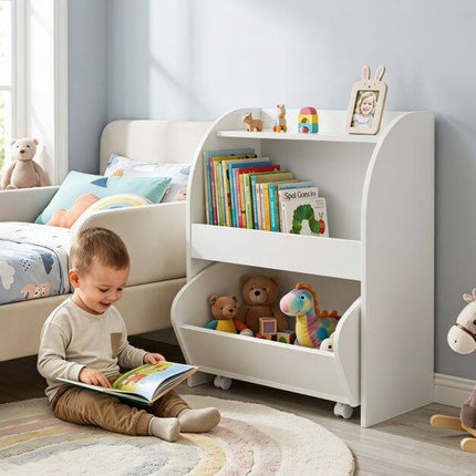 Children's Bookshelf with Drawer and Open Shelves, White