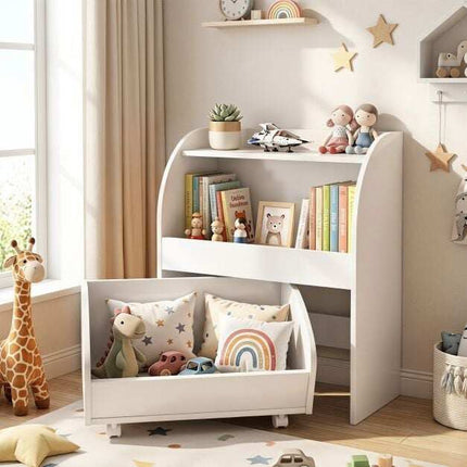 Children's Bookshelf with Drawer and Open Shelves, White