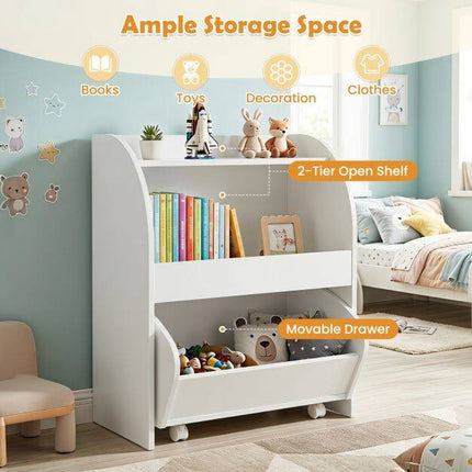 Children's Bookshelf with Drawer and Open Shelves, White