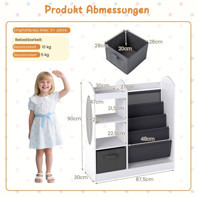 Children's Bookshelf with Mirror and Storage, White