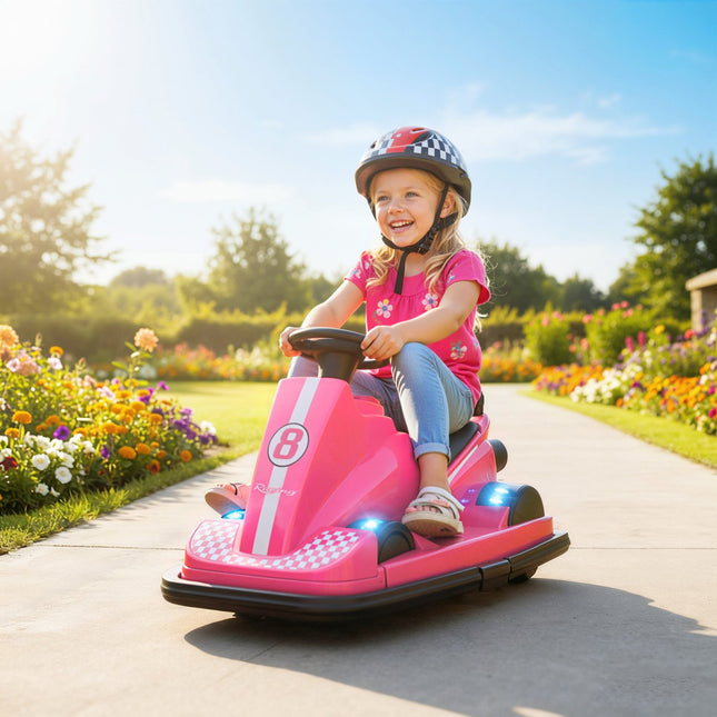Children's Bumper Car, 360 Spin, LED Lights, Music, Pink