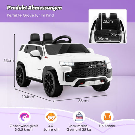 Children's Chevrolet electric car with 2.4G remote control &amp; Suspension &amp; lights &amp; Music children's car white