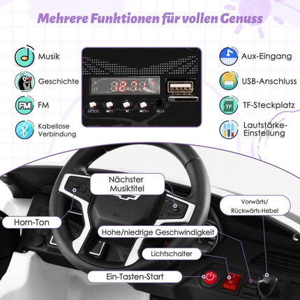 Children's Chevrolet electric car with 2.4G remote control &amp; Suspension &amp; lights &amp; Music children's car white