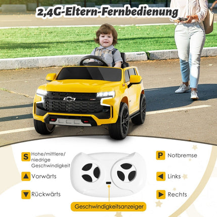 Children's Chevrolet electric car with 2.4G remote control &amp; Suspension &amp; lights &amp; Music children's car yellow