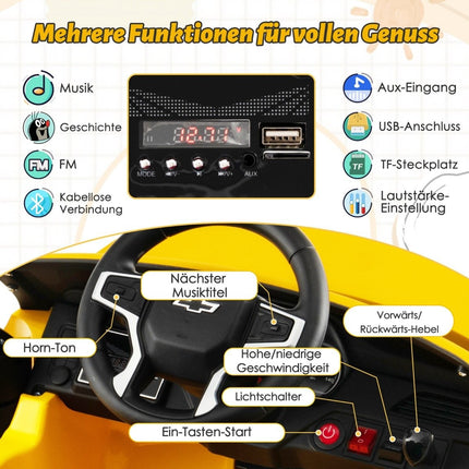 Children's Chevrolet electric car with 2.4G remote control &amp; Suspension &amp; lights &amp; Music children's car yellow