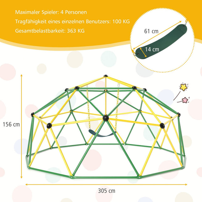 Children's Climbing Dome with Swing, 305cm, Green/Yellow