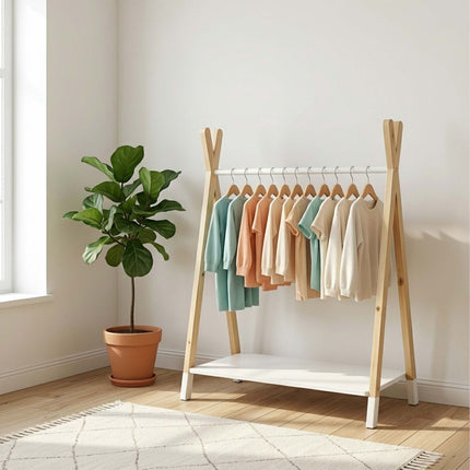 Children's Coat Rack, Pine/MDF, Natural & White, 100cm