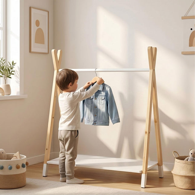 Wieszak na ubrania dla dzieci, sosna/MDF, naturalny i biały, 100 cm