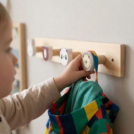 Children's Coat Rack with 4 Animal Hooks, Multicoloured