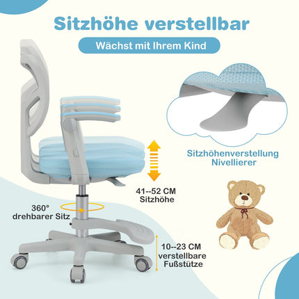 Children's Desk Chair, Adjustable Height 41-52 cm, Blue