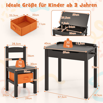 Children's Desk and Chair Set, Solid Wood, Foldable Top