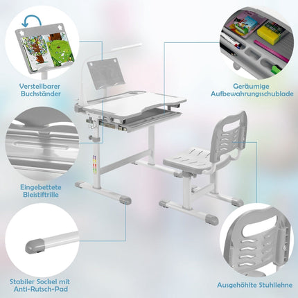 Children's Desk and Chair Set with LED Light, Adjustable Height