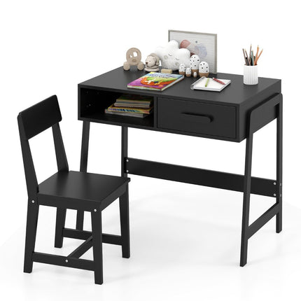 Children's Desk and Chair Set with Storage, Black