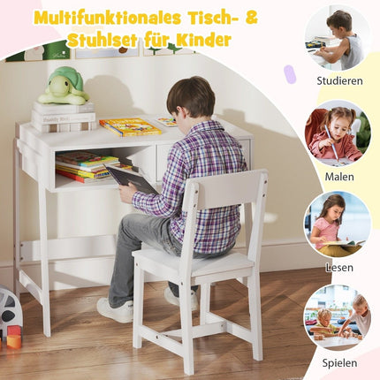 Children's Desk and Chair Set with Storage, White