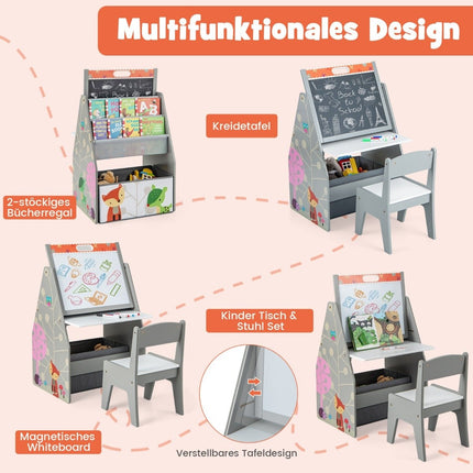 Children's Double-Sided Desk & Chair Set with Easel