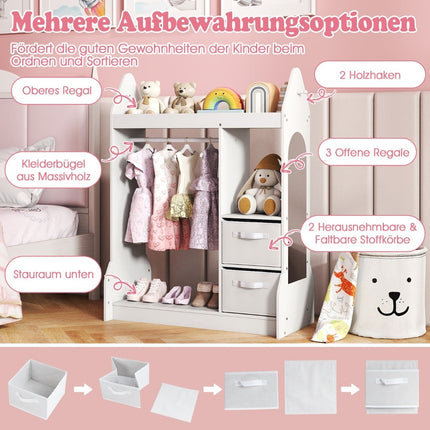 Children's Dress-Up Wardrobe with Mirror, White, 107cm