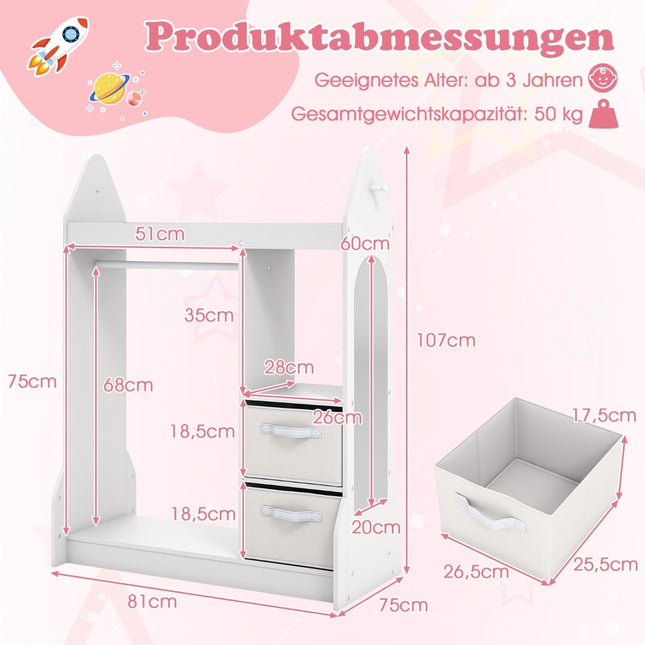 Children's Dress-Up Wardrobe with Mirror, White, 107cm