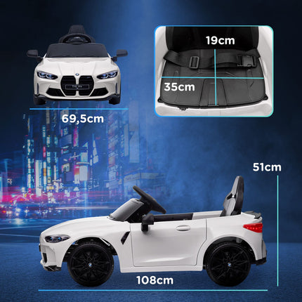 Electric car for children with remote control, MP3 & LED lights, white