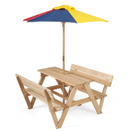 Children's Fir Wood Picnic Table Set with Adjustable Parasol