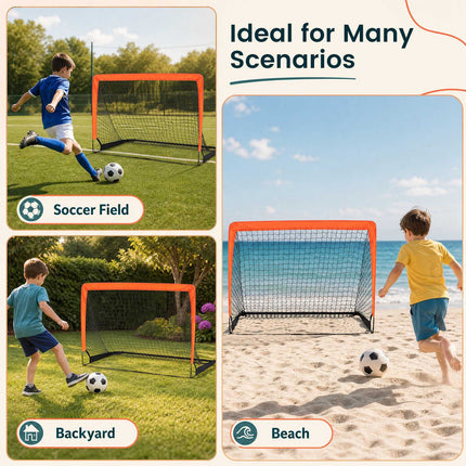 Children's Football Goals Set, Orange, 120x96 cm, Foldable