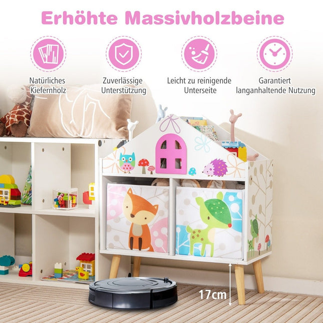 Children's House Shaped Bookcase Wooden Dollhouse Bookshelf with 2 Storage Boxes Colorful 62 x 30 x 72 cm