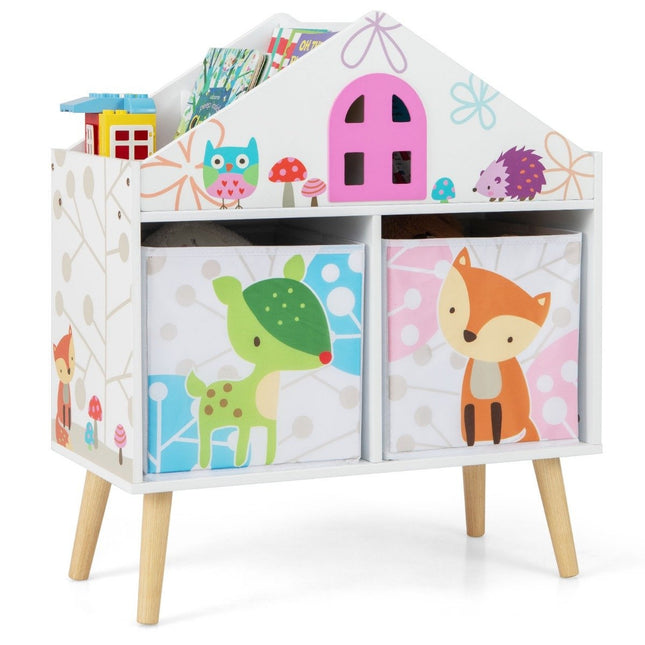 Children's House Shaped Bookcase Wooden Dollhouse Bookshelf with 2 Storage Boxes Colorful 62 x 30 x 72 cm