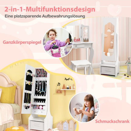 Children's Jewelry Cabinet with Full-Length Mirror, White