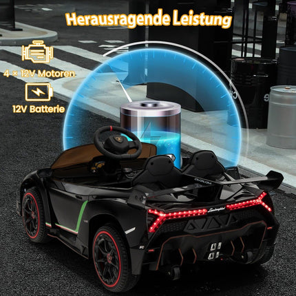 Children's Lamborghini electric car with remote control & LED headlights & horn & music black