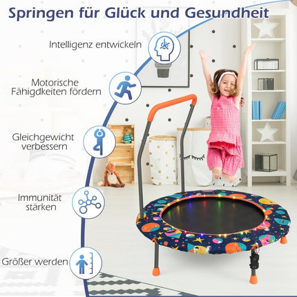 Children's Mini Trampoline with LED Lights, Removable Handle