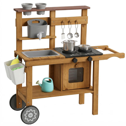 Children's Outdoor Mud Kitchen with Sink and Wheels, Ages 3-6