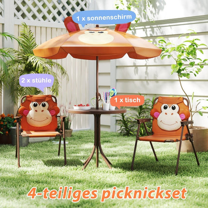 Children's Outdoor Picnic Set with Umbrella and 2 Chairs
