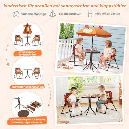 Children's Outdoor Picnic Set with Umbrella and 2 Chairs