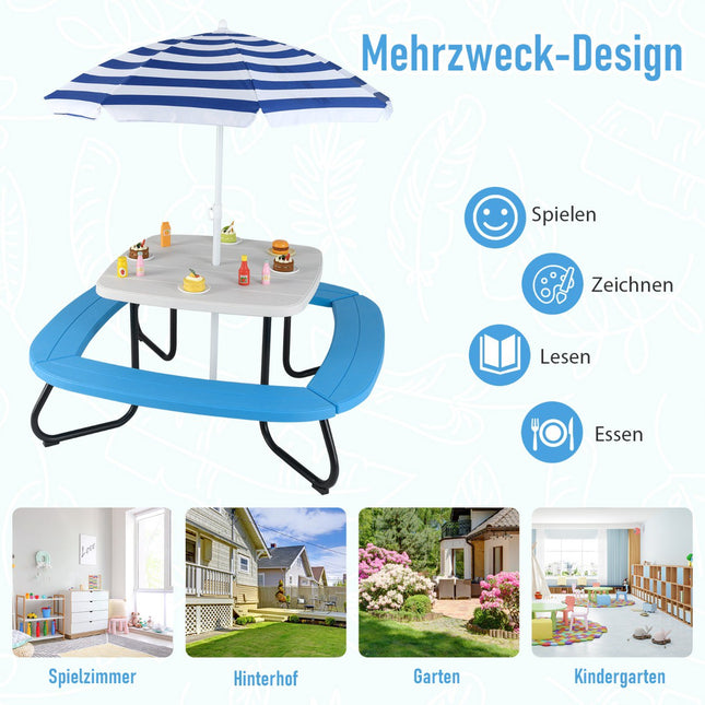 Children's Outdoor Picnic Table with Umbrella, Seats 8