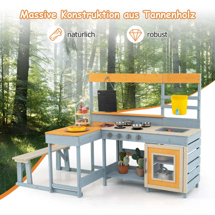 Children's Outdoor Play Kitchen with Picnic Table and Sink