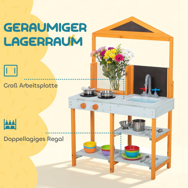 Children's Outdoor Wooden Play Kitchen with Sink and Shelves