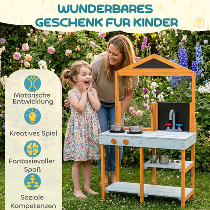 Children's Outdoor Wooden Play Kitchen with Sink and Shelves