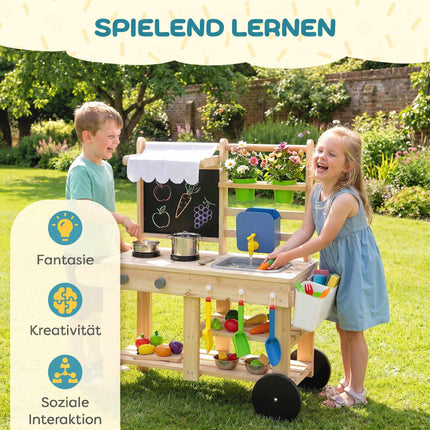 Children's Outdoor Wooden Play Kitchen with Water Faucet