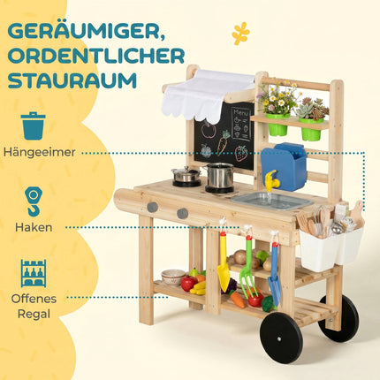 Children's Outdoor Wooden Play Kitchen with Water Faucet